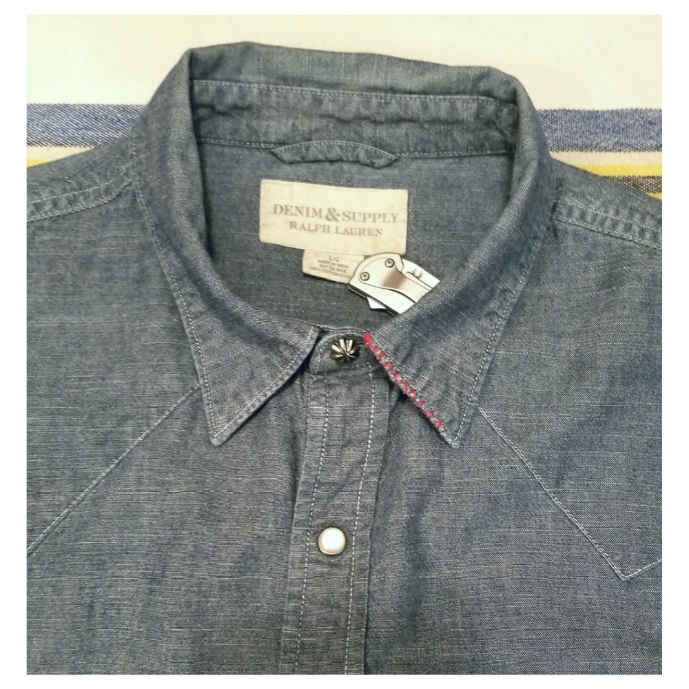 R.L. DENIM & SUPPLY PATCHWORK SHIRT-LRG - Picture 7 of 9